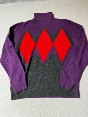 Vintage Valentino Men’s 100% Virgin Wool Turtleneck Italian Men’s Large Argyle